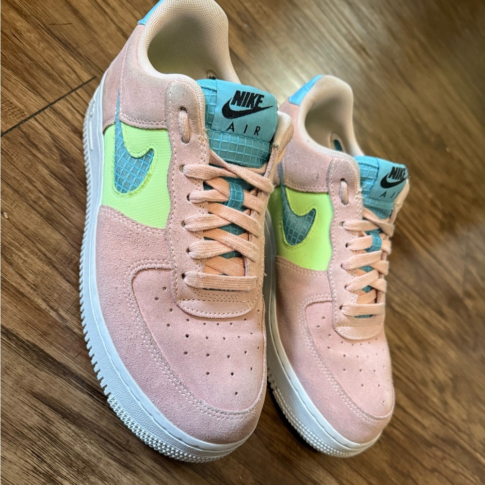 Nike Low-Top Sneakers in Pastel Pink & Neon Lime with Teal Accents